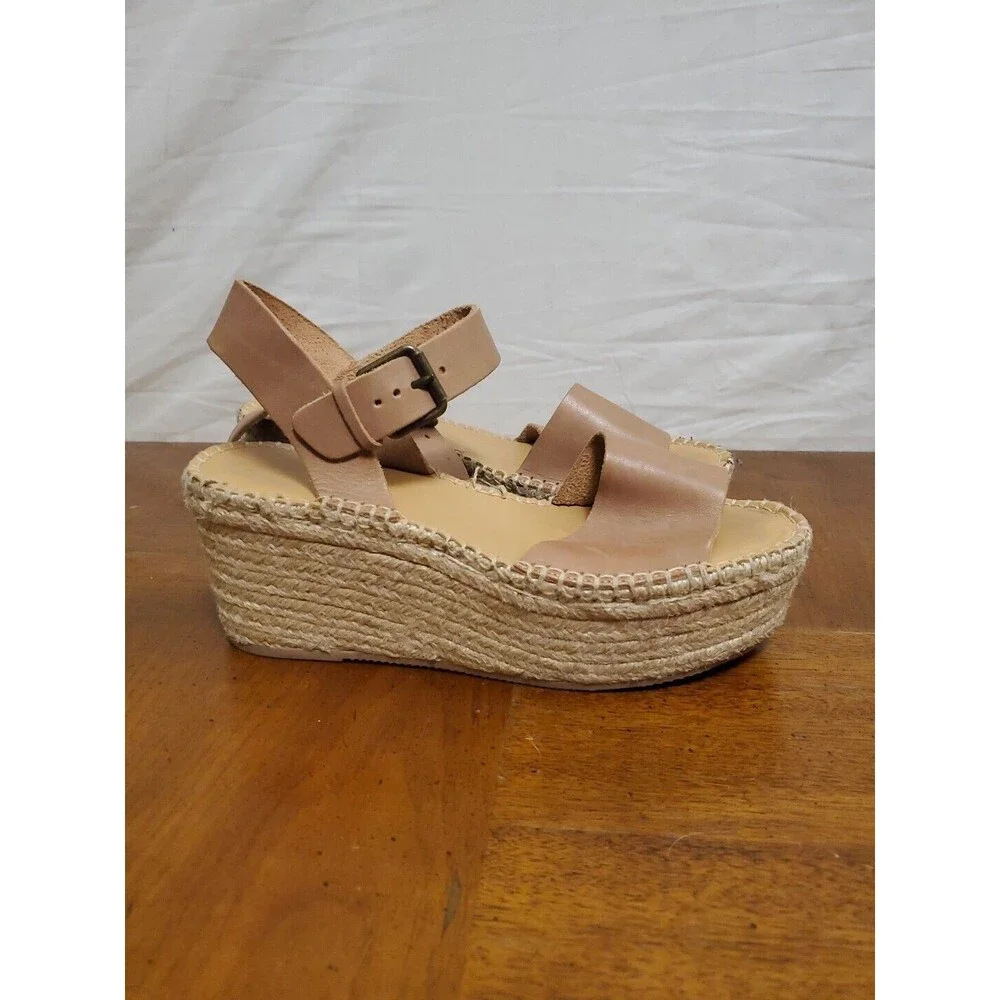 Soludos Tan Leather Slingback Platform Minorca Espadrille Sandals Shoes Size 9
